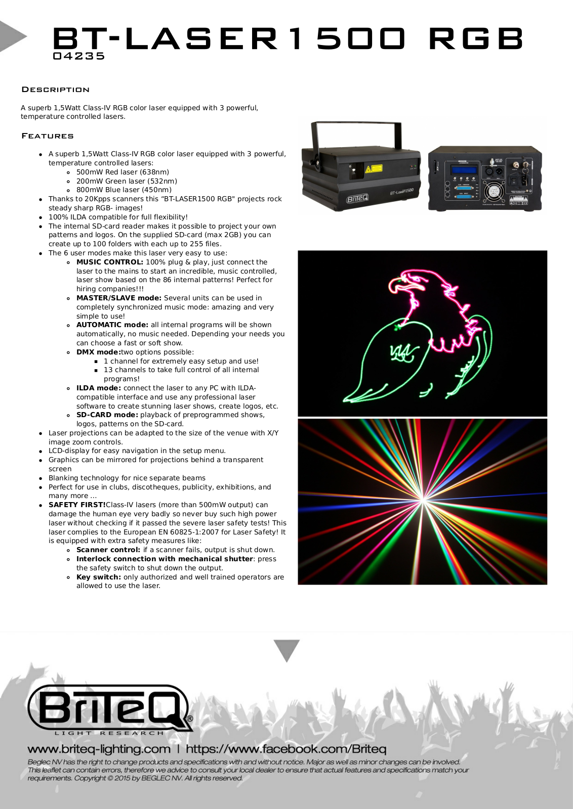 Briteq BT-Laser 1500 RGB Technical data