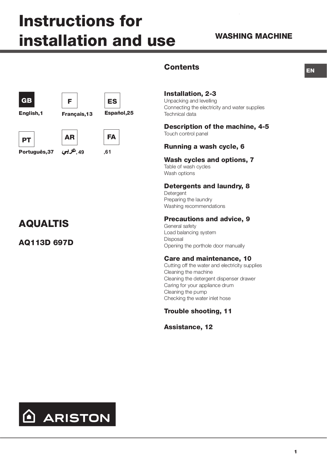 Hotpoint AQ113D 697D EX User Manual