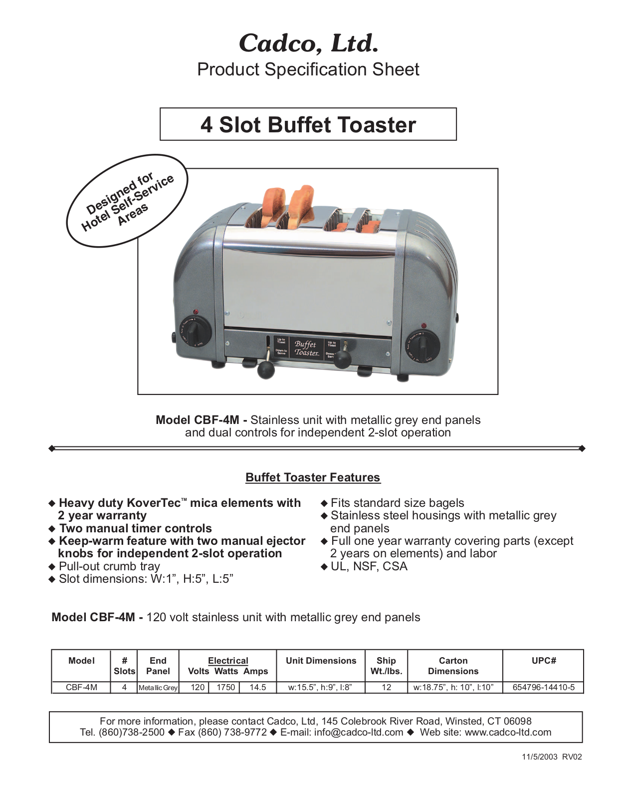 Cadco CBF-4M User Manual