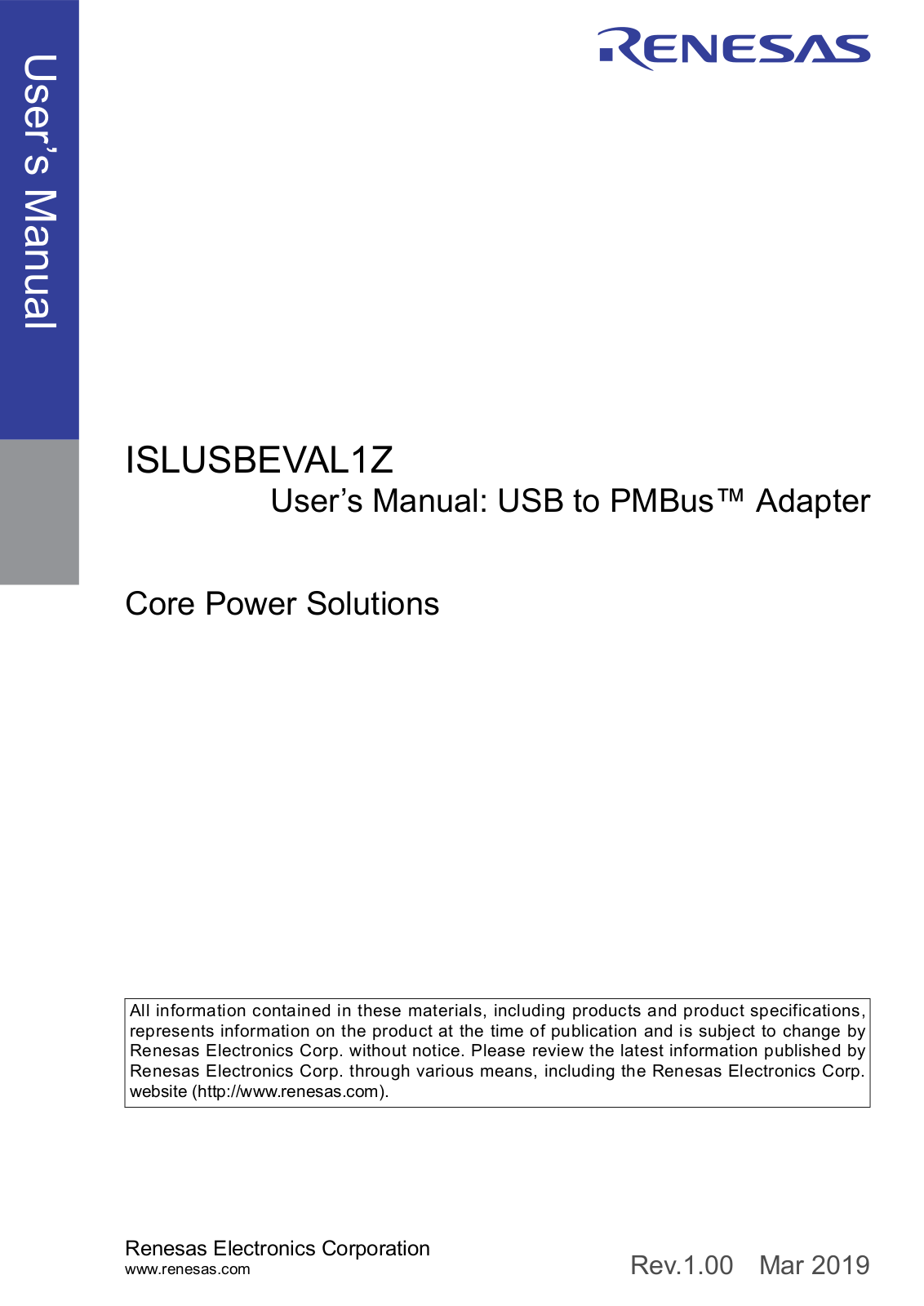 Renesas ISLUSBEVAL1Z User Manual