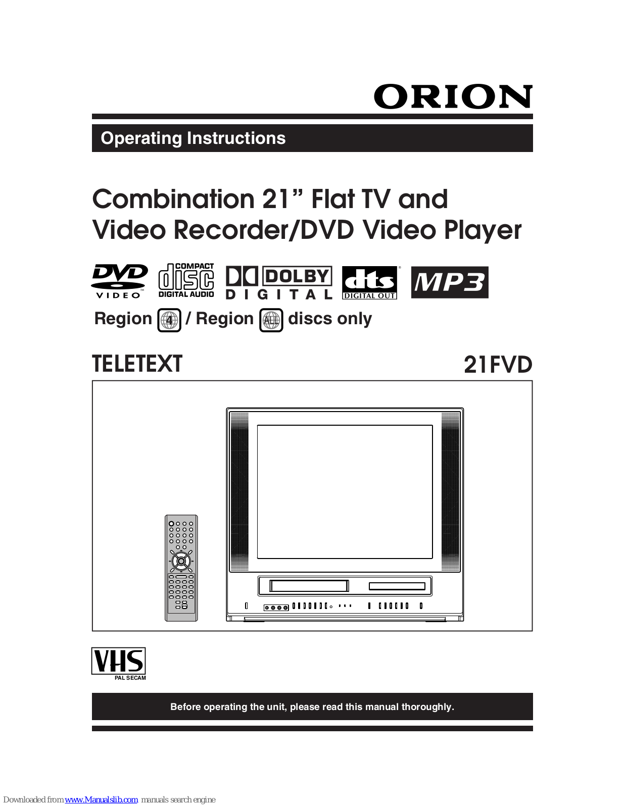 Orion TELETEXT 21FVD Operating Instructions Manual