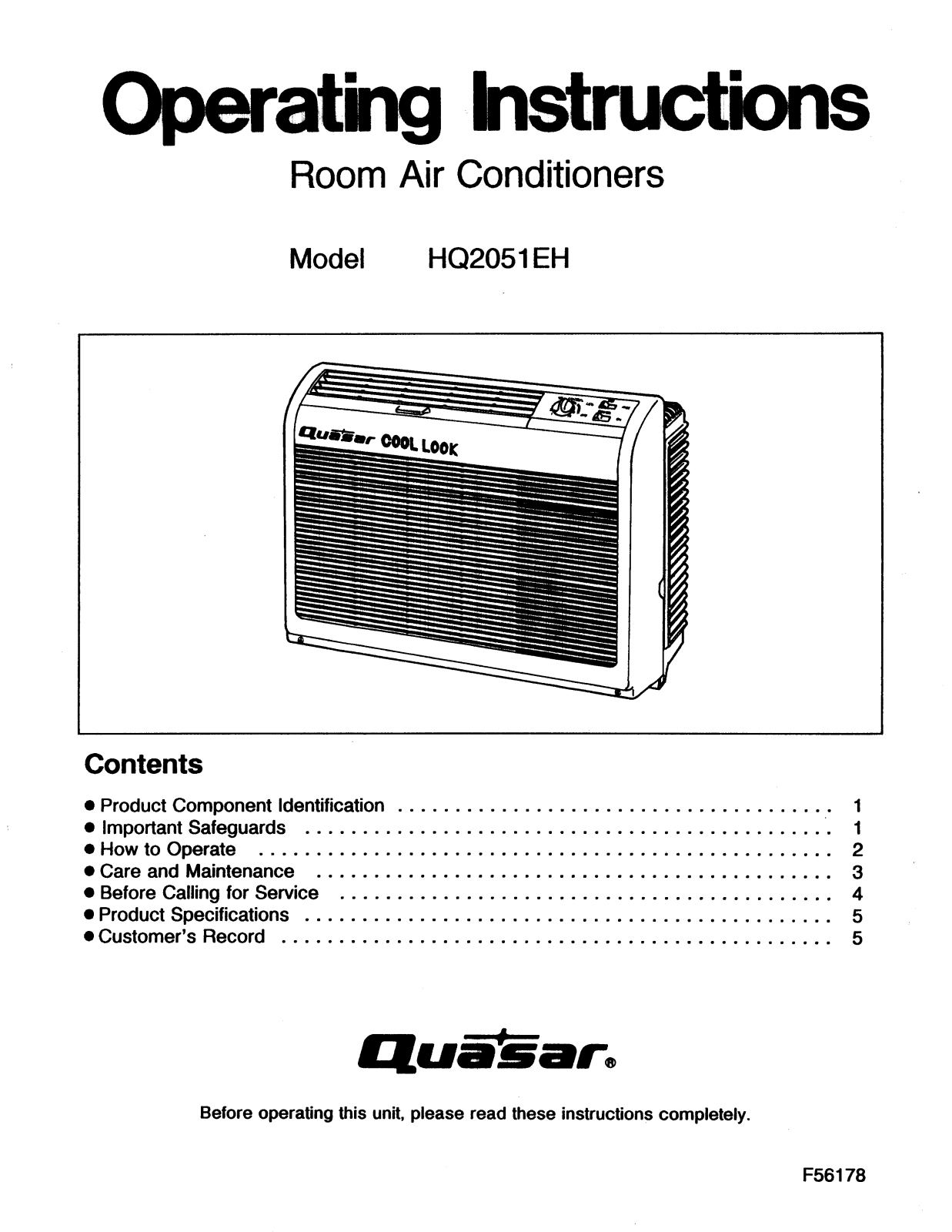 Panasonic hq-2051eh Operation Manual