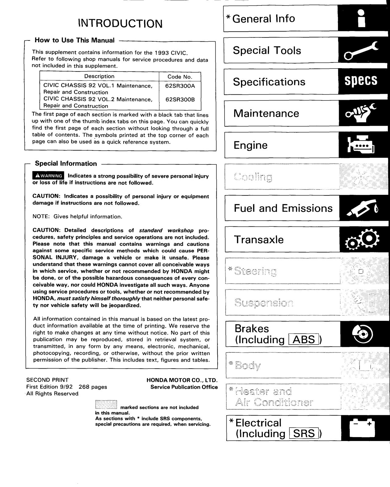 Honda Civic Hatchback 1993 User Manual