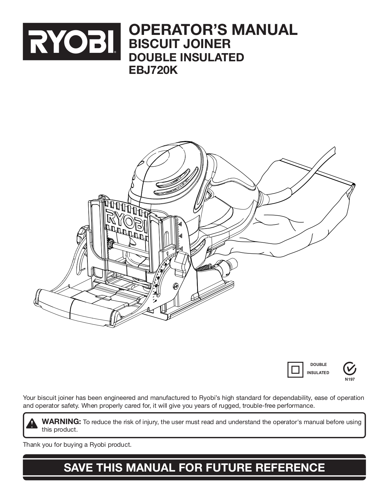 Ryobi 720W BISCUIT JOINER EBJ720K User Manual