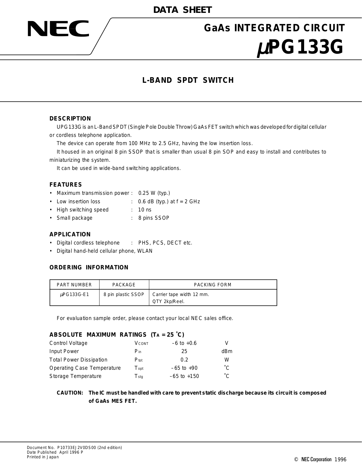 NEC UPG133G-E1 Datasheet