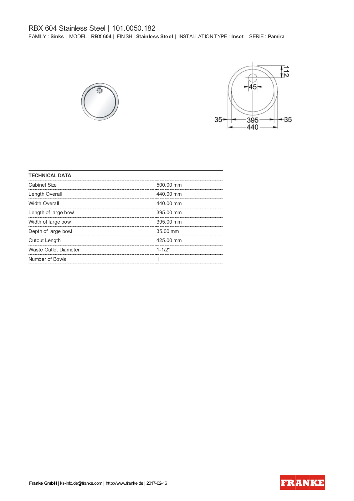 Franke 101.0050.182 Service Manual