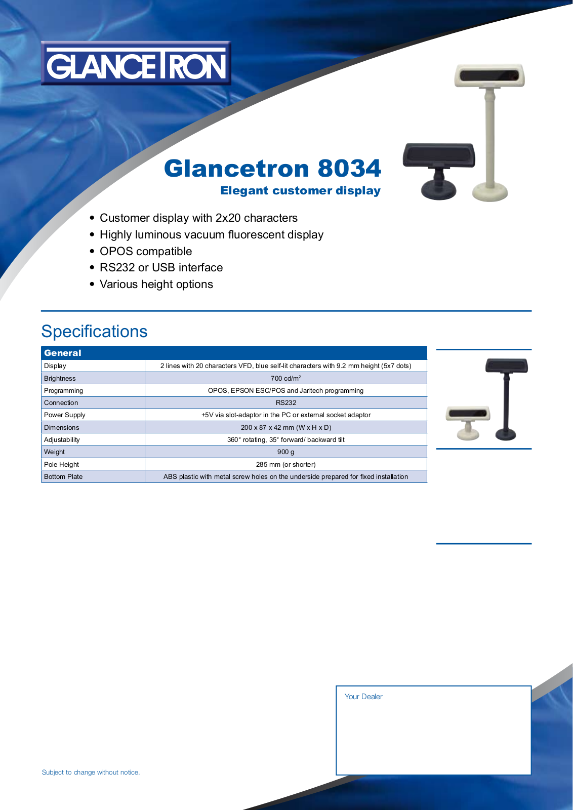 Glancetron 8034 Specifications