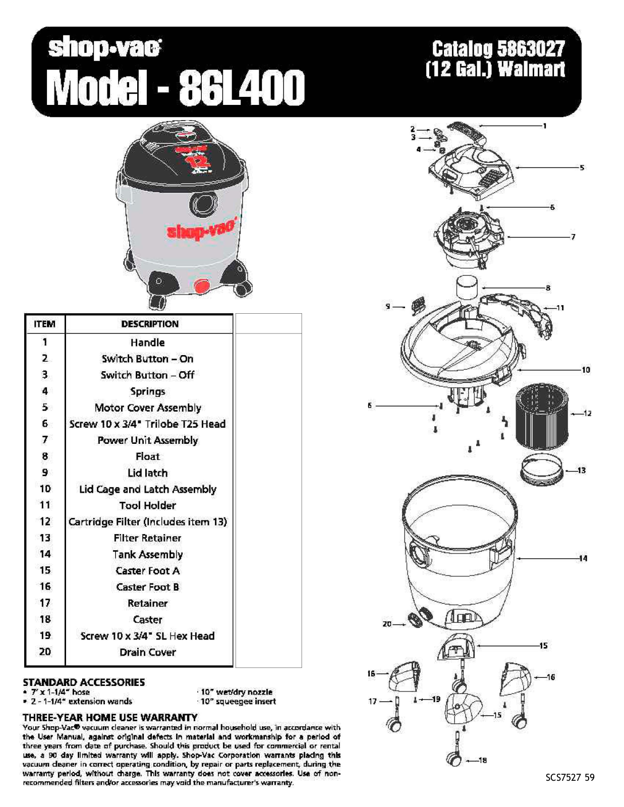 Shop Vac 86l400 Owner's Manual