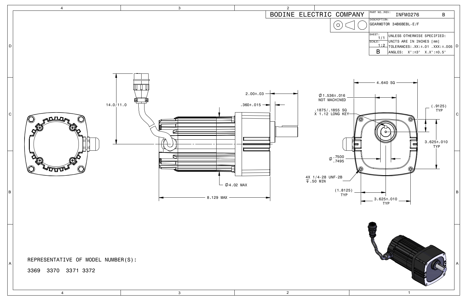 Bodine 3369, 3370, 3371, 3372 Reference Drawing