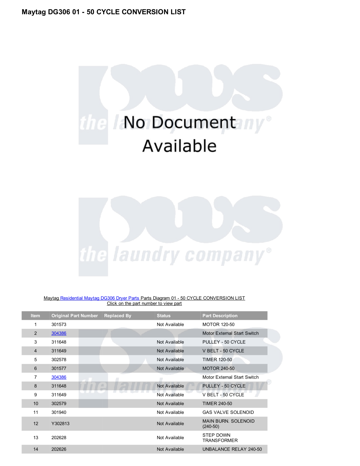 Maytag DG306 Parts Diagram