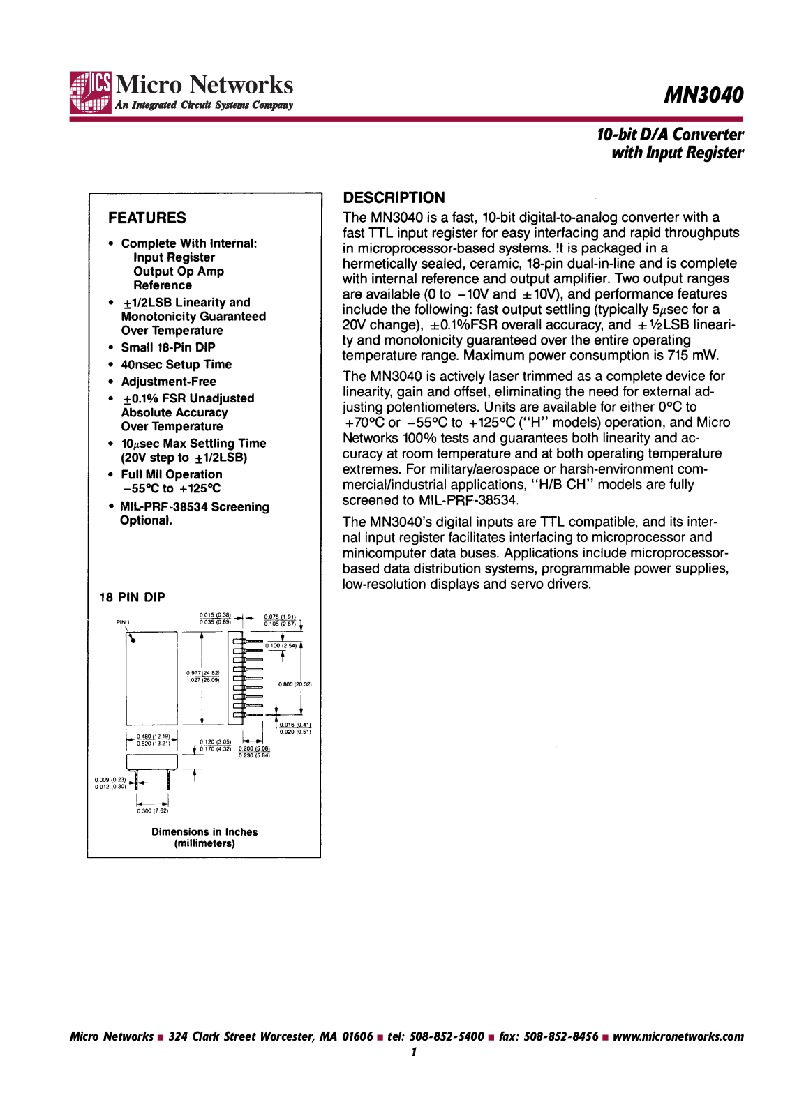 Micronetworks MN3040, MN3040H, MN3040H-B, MN3040H-BCH Datasheet