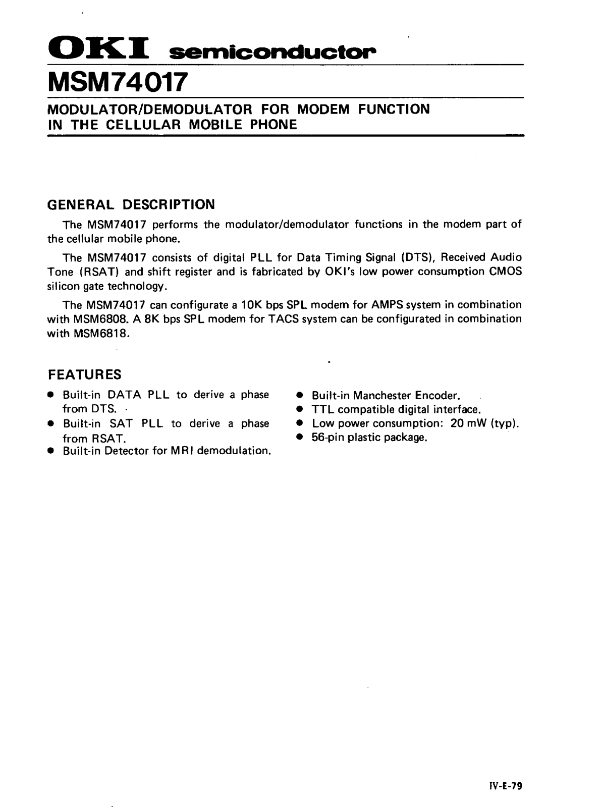 OKI MSM74017 DATASHEET