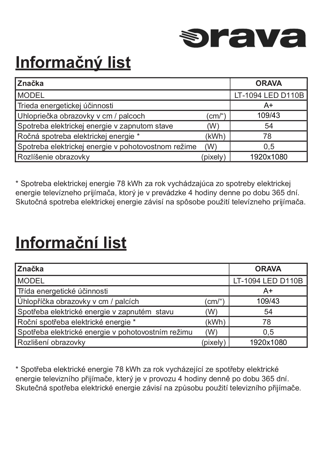 Orava LT-1094 User Manual