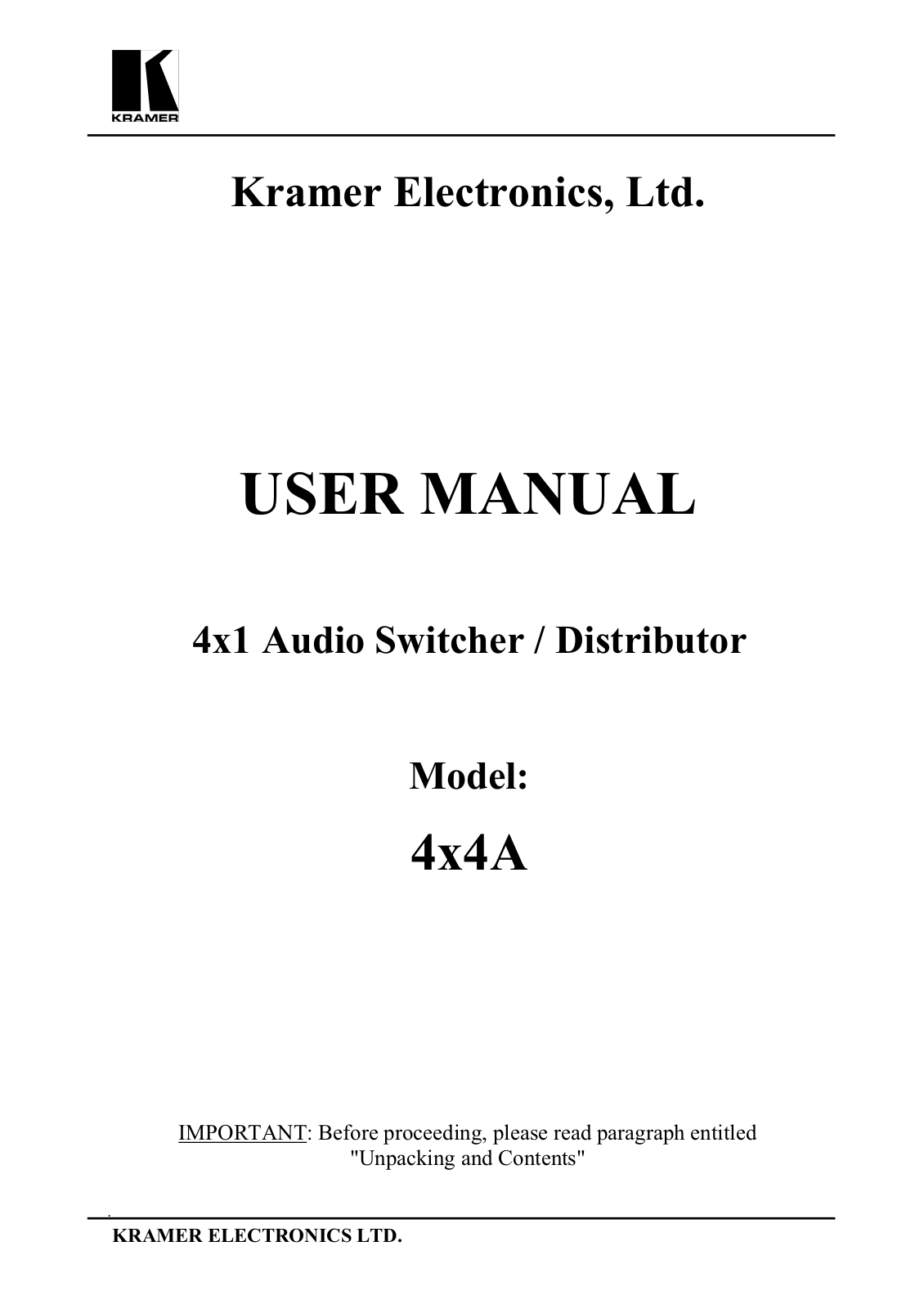 Kramer 4X4A User manual