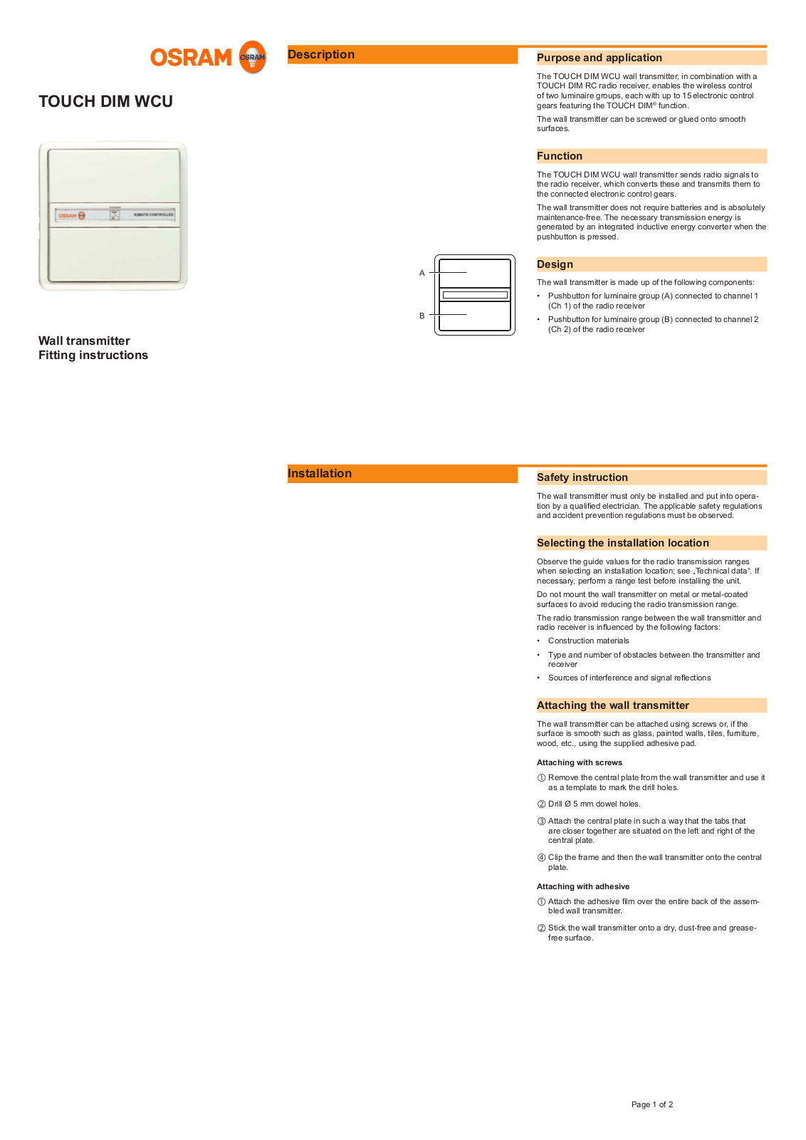 OSRAM Touch DIM WCU User Manual