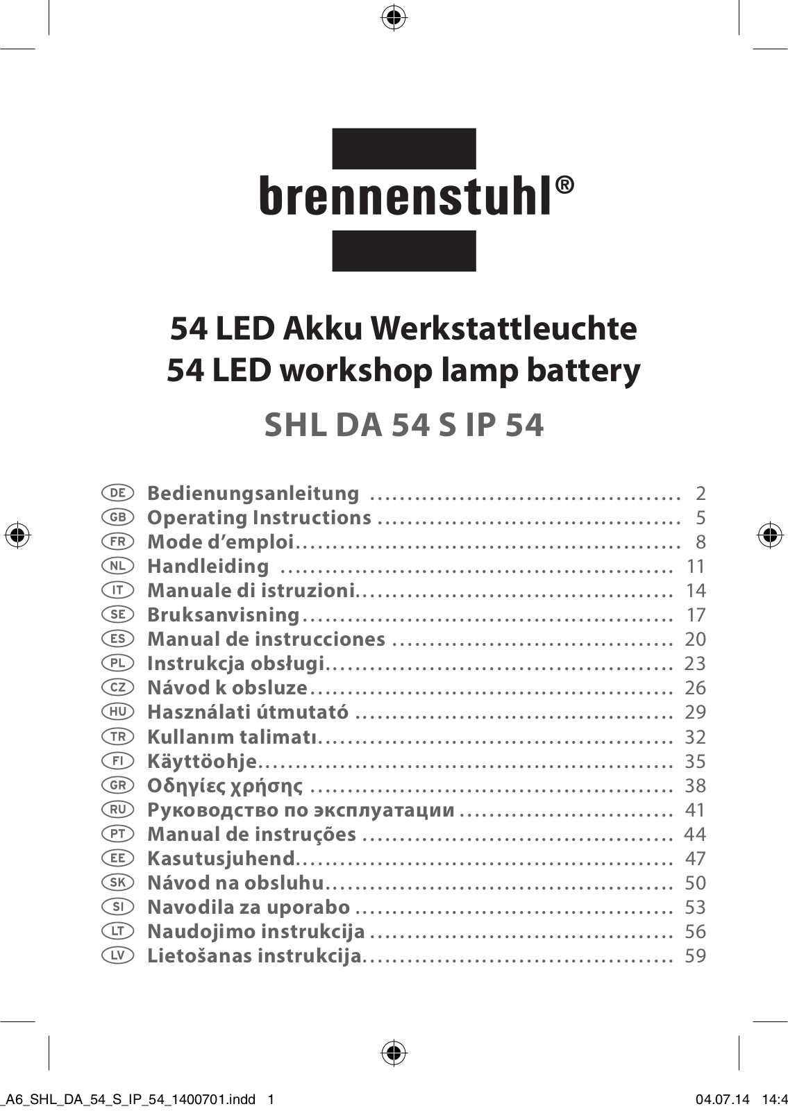 Brennenstuhl SHL DA 54 S IP 54 Operating Instructions