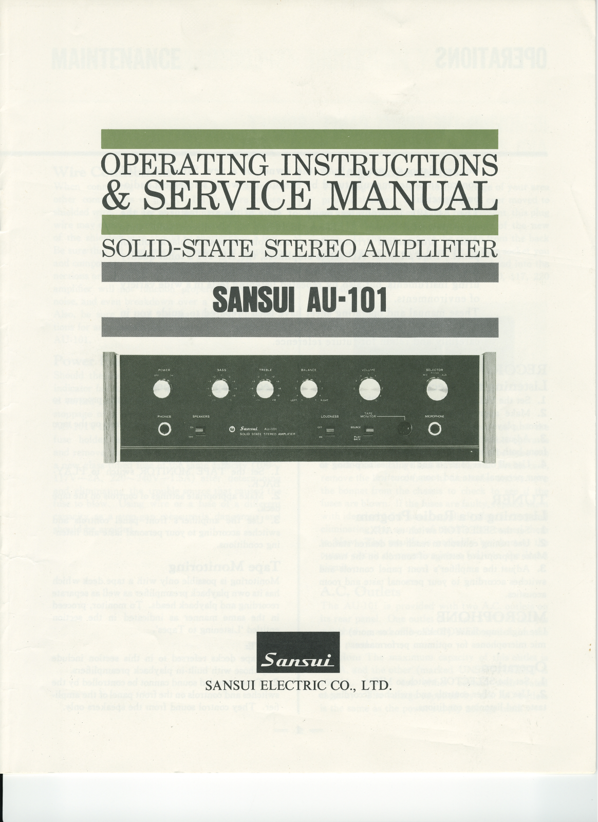 Sansui AU-101 Owners manual