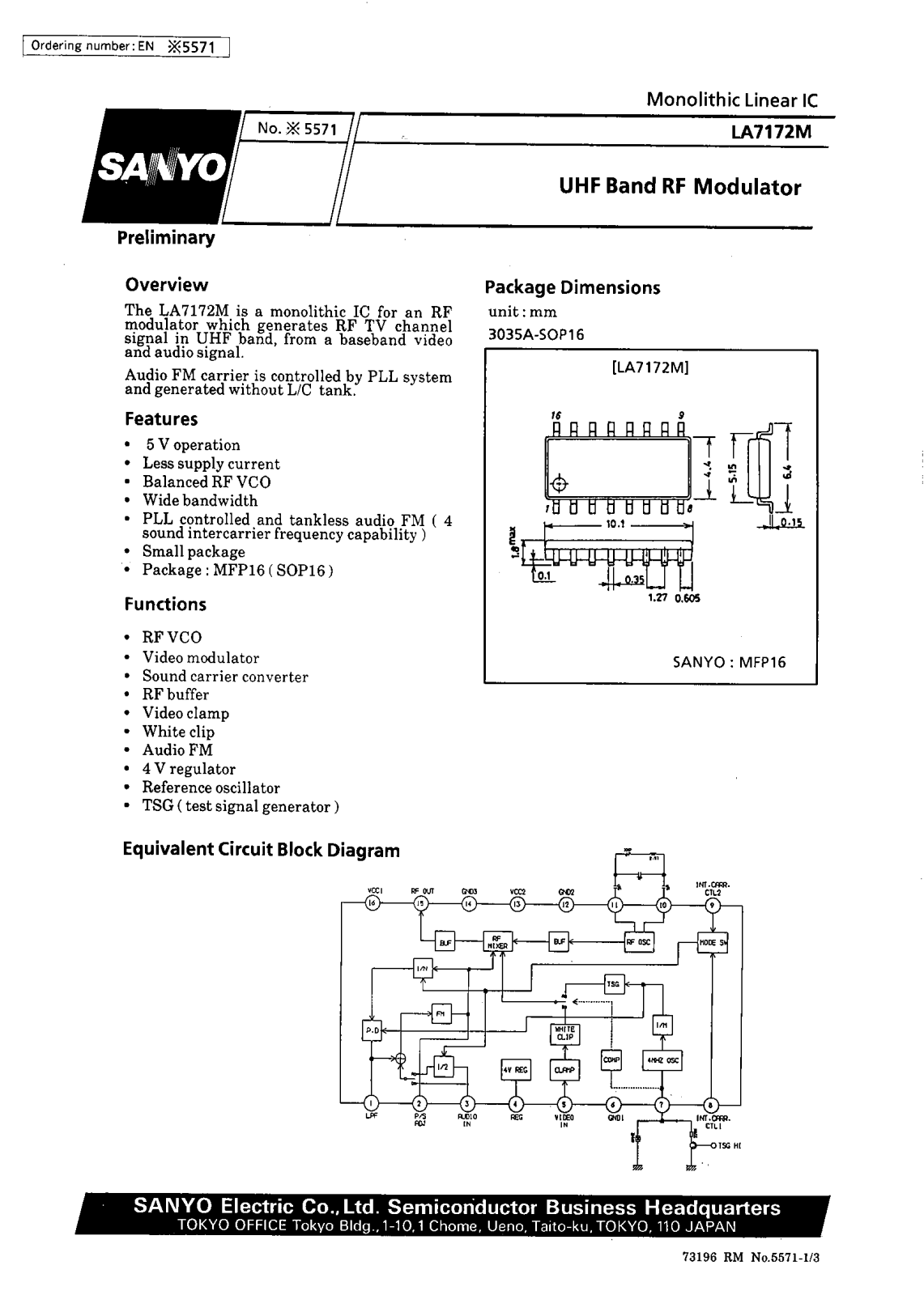 SANYO LA7172M Datasheet