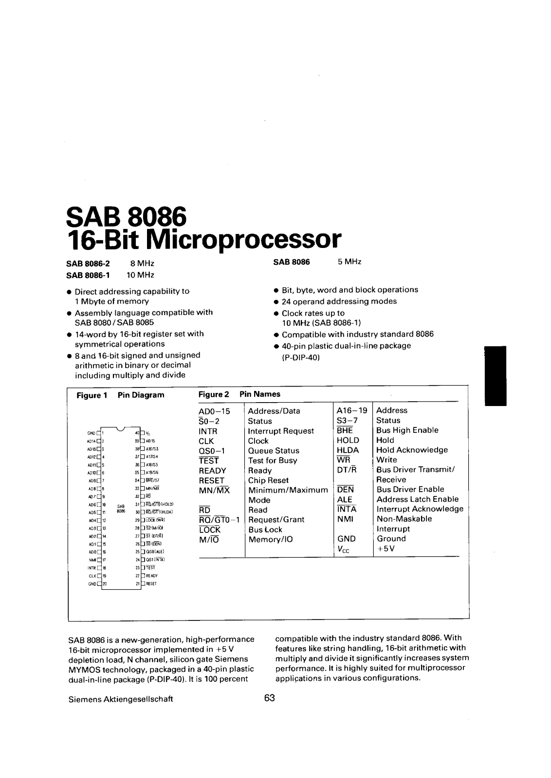 Siemens SAB8086-1-P, SAB8086-2-P, SAB8086-P Datasheet