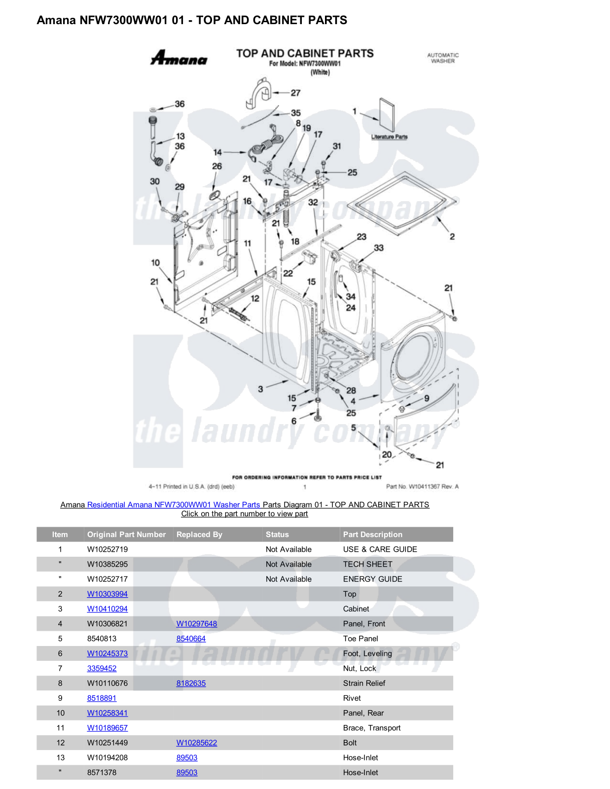 Amana NFW7300WW01 Parts Diagram