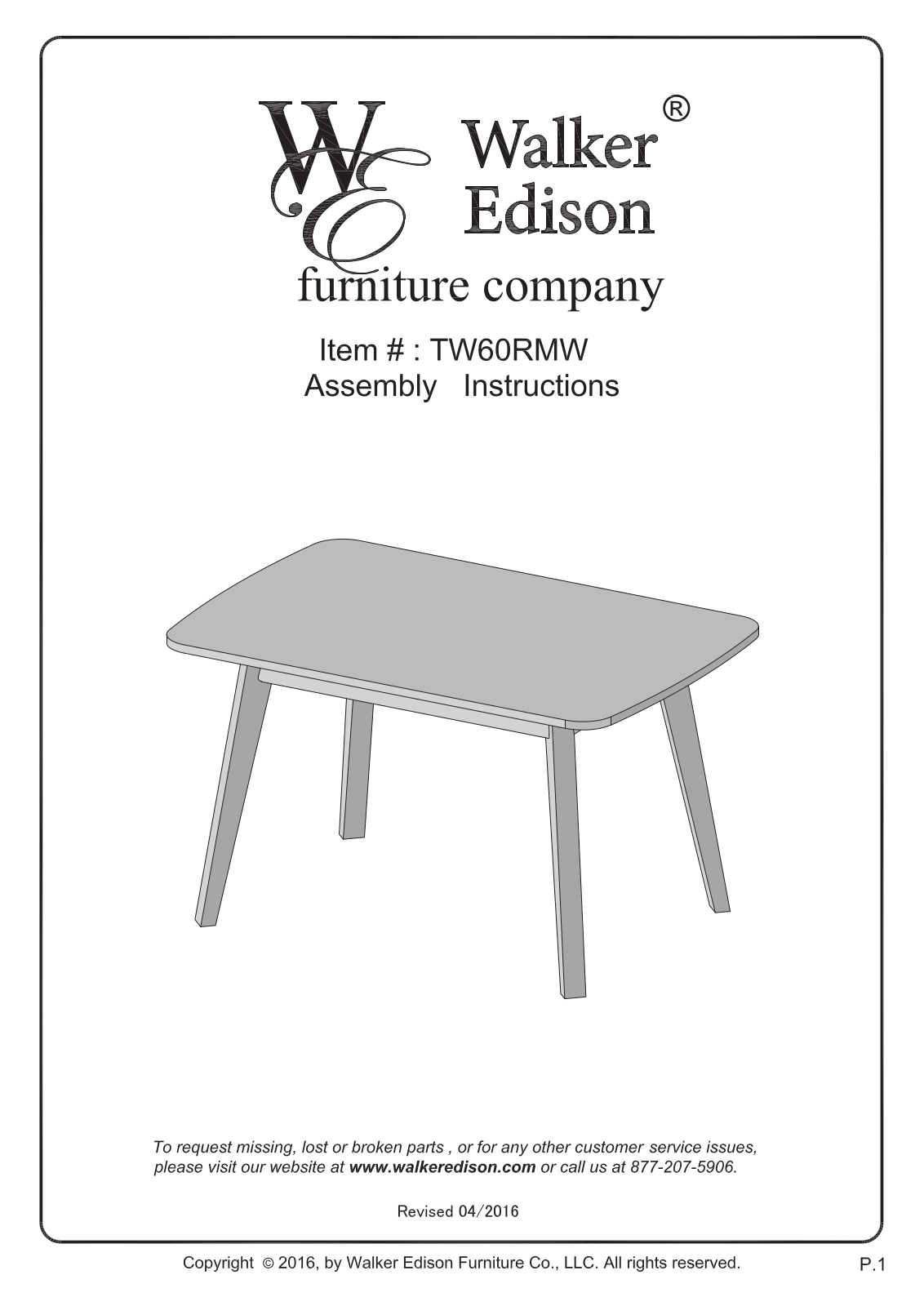 Walker Edison TW60RMWNL Assembly Guide