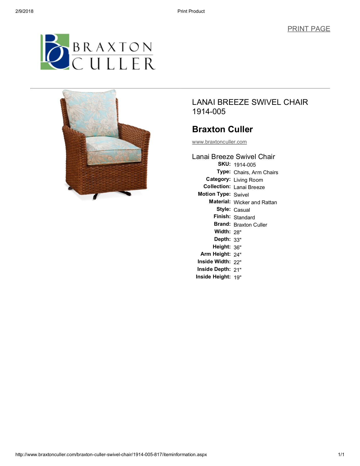 Braxton Culler BXCL1539 Specifications - ManualMachine.com