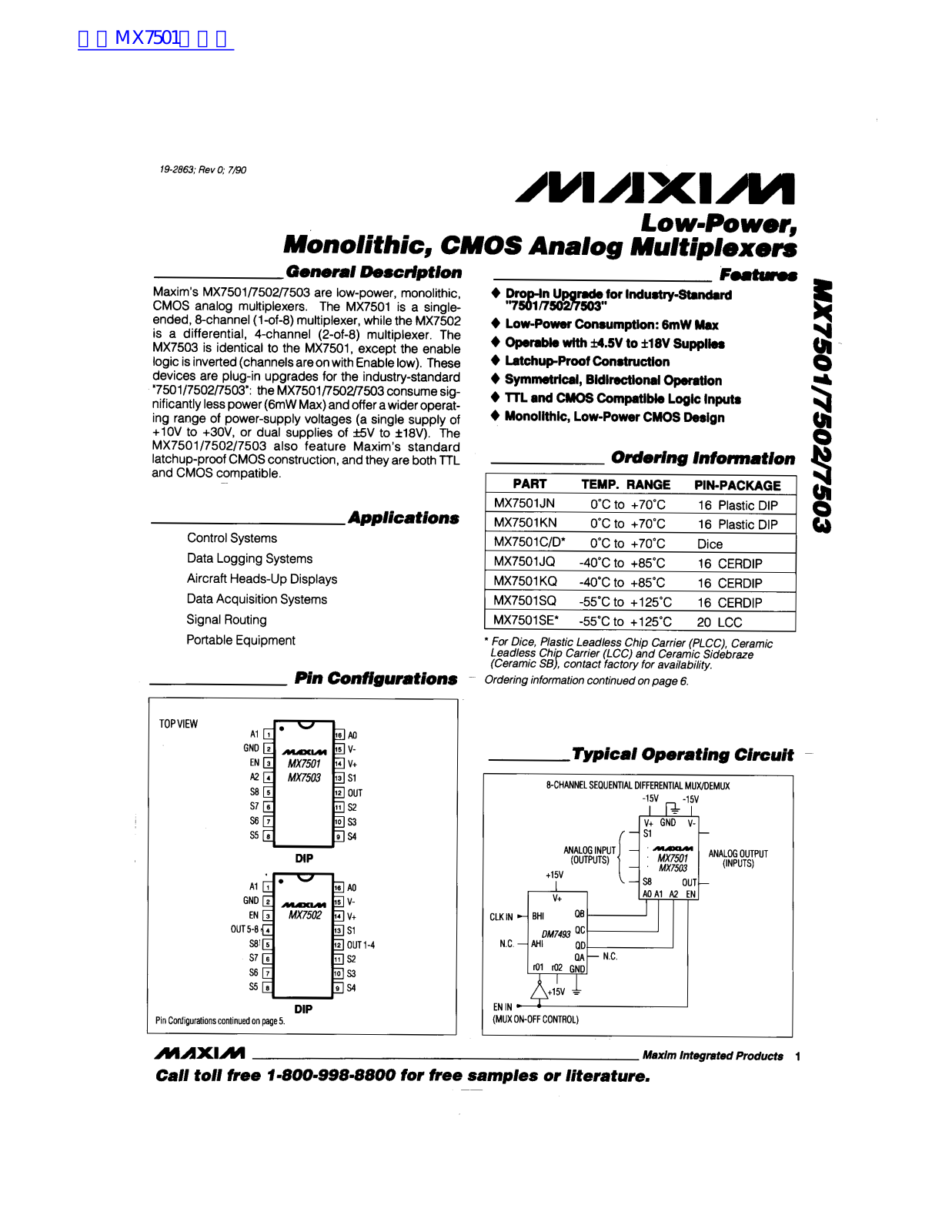 MAXIM MAX7501, MAX7502, MAX7503 Technical data