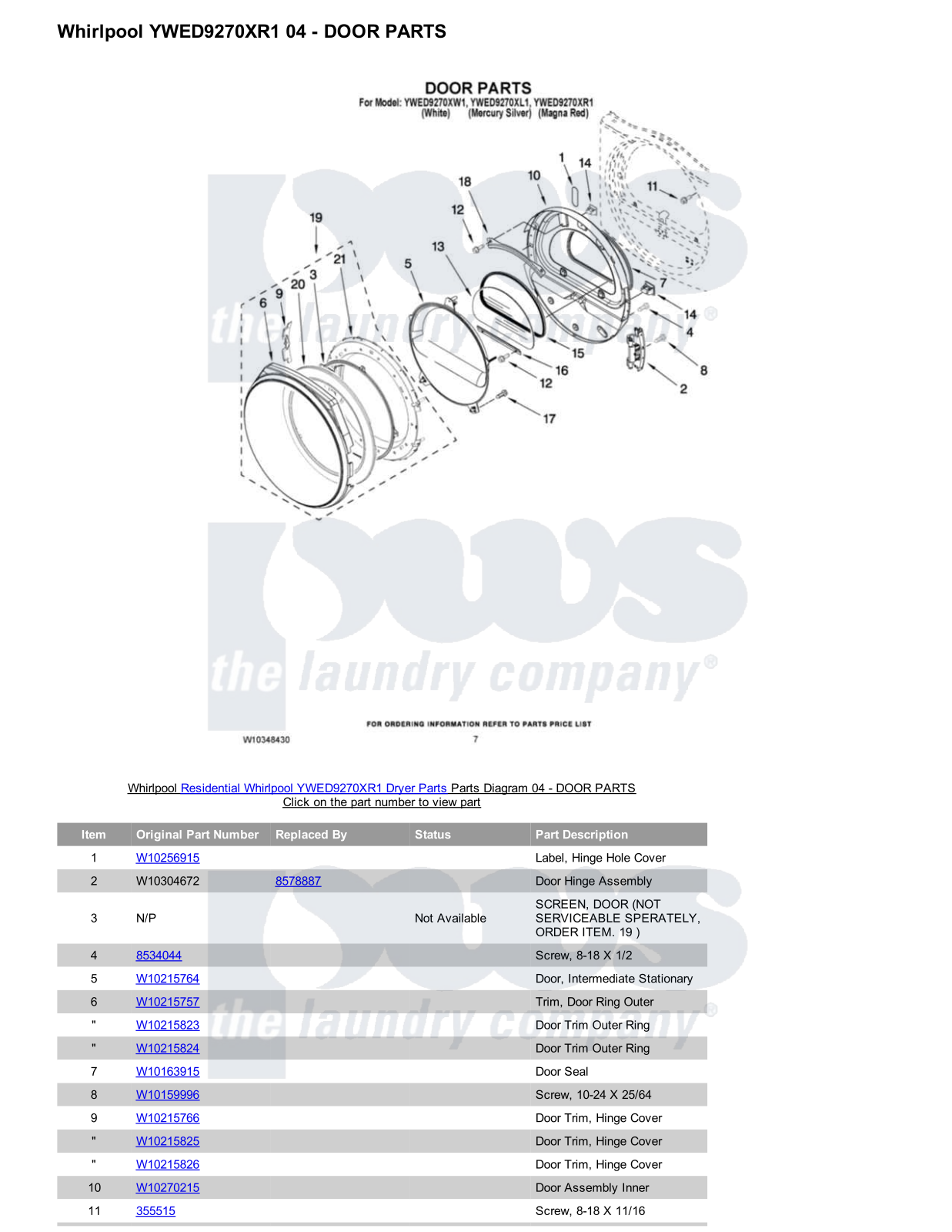 Whirlpool YWED9270XR1 Parts Diagram