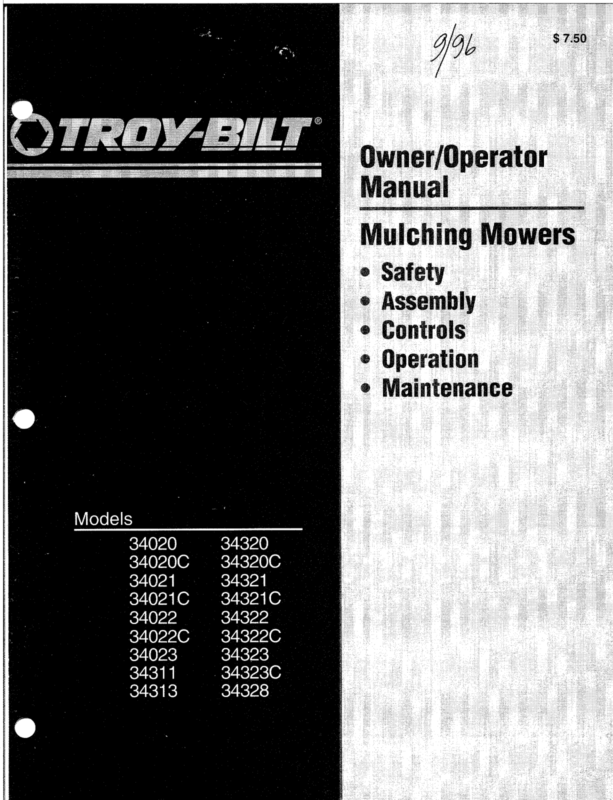 troy-build 34020, 34020c, 34021, 34021c, 34022 owners manual