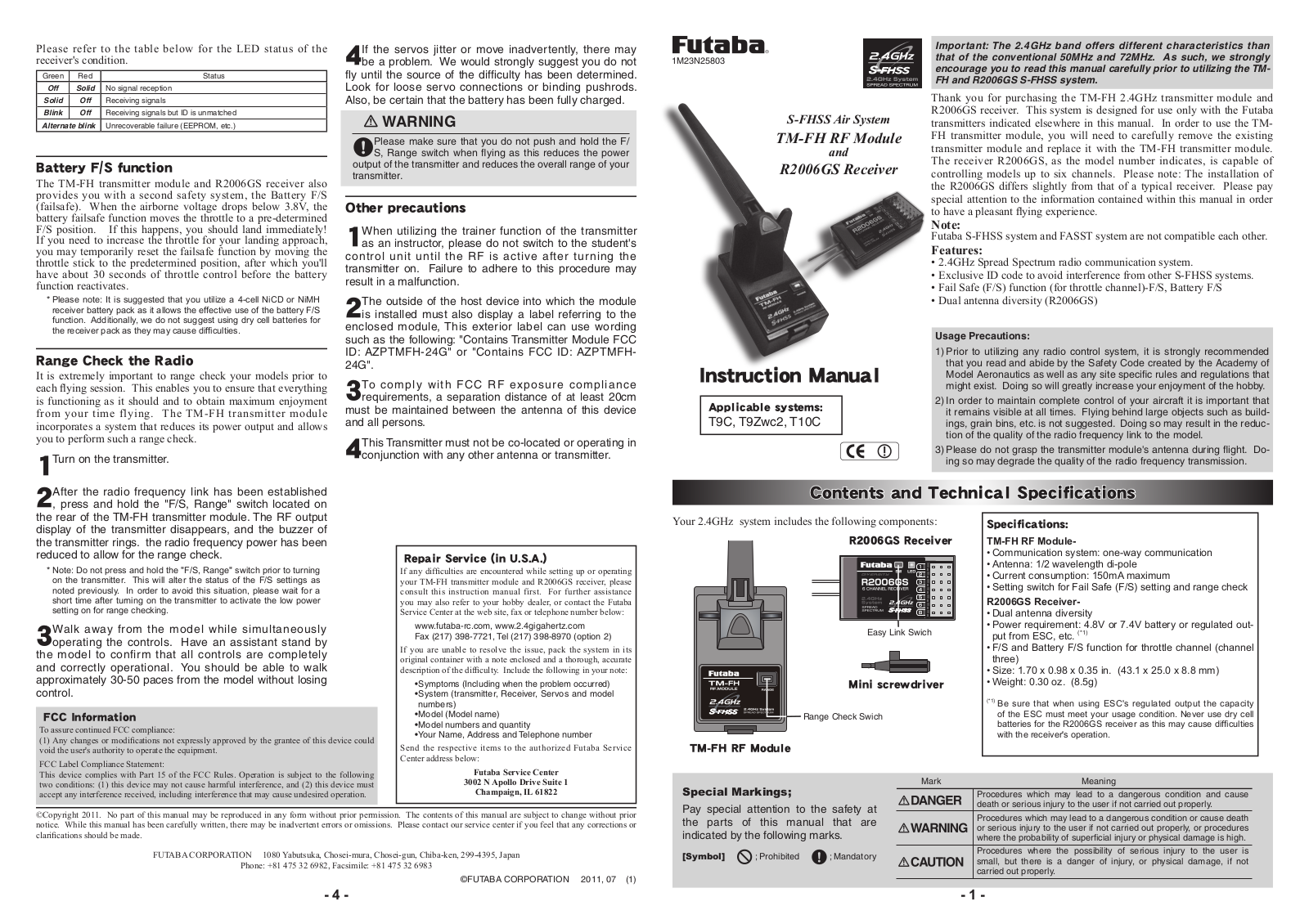 Futaba R2006GS User Manual