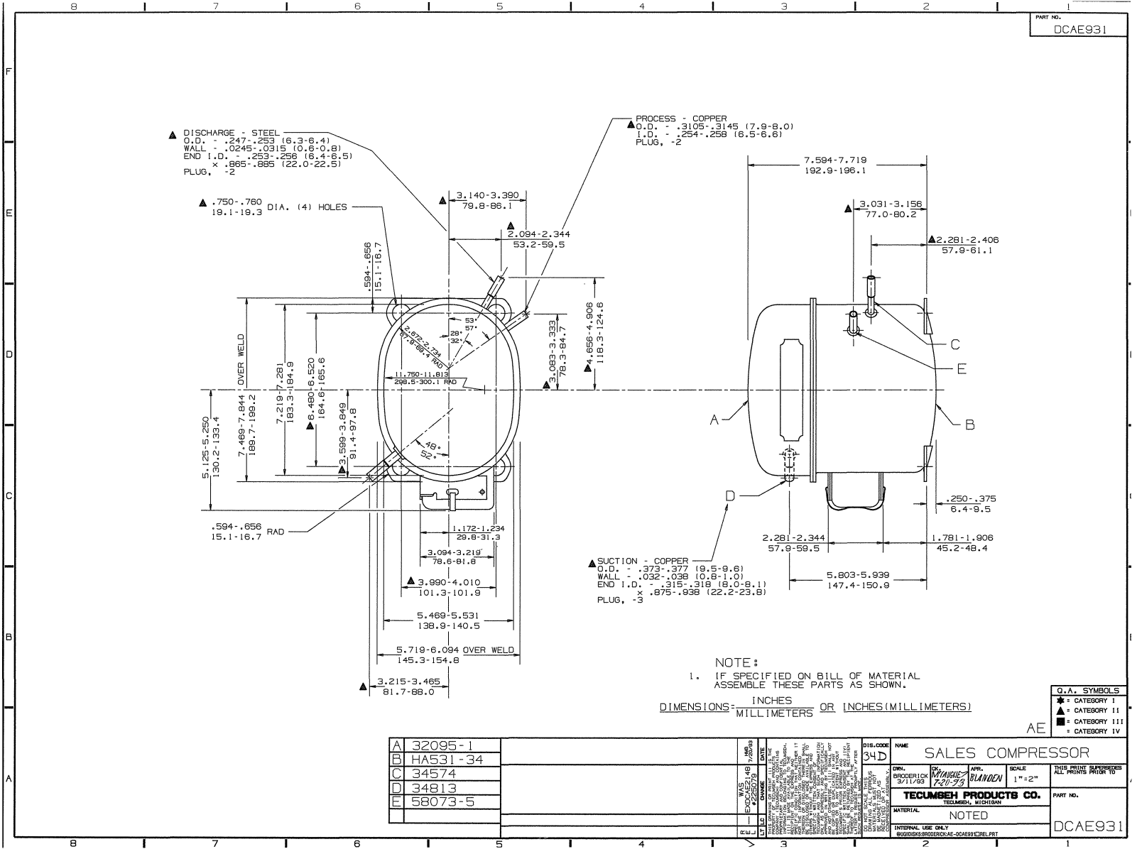 Tecumseh AEA2413YXA Drawing Data