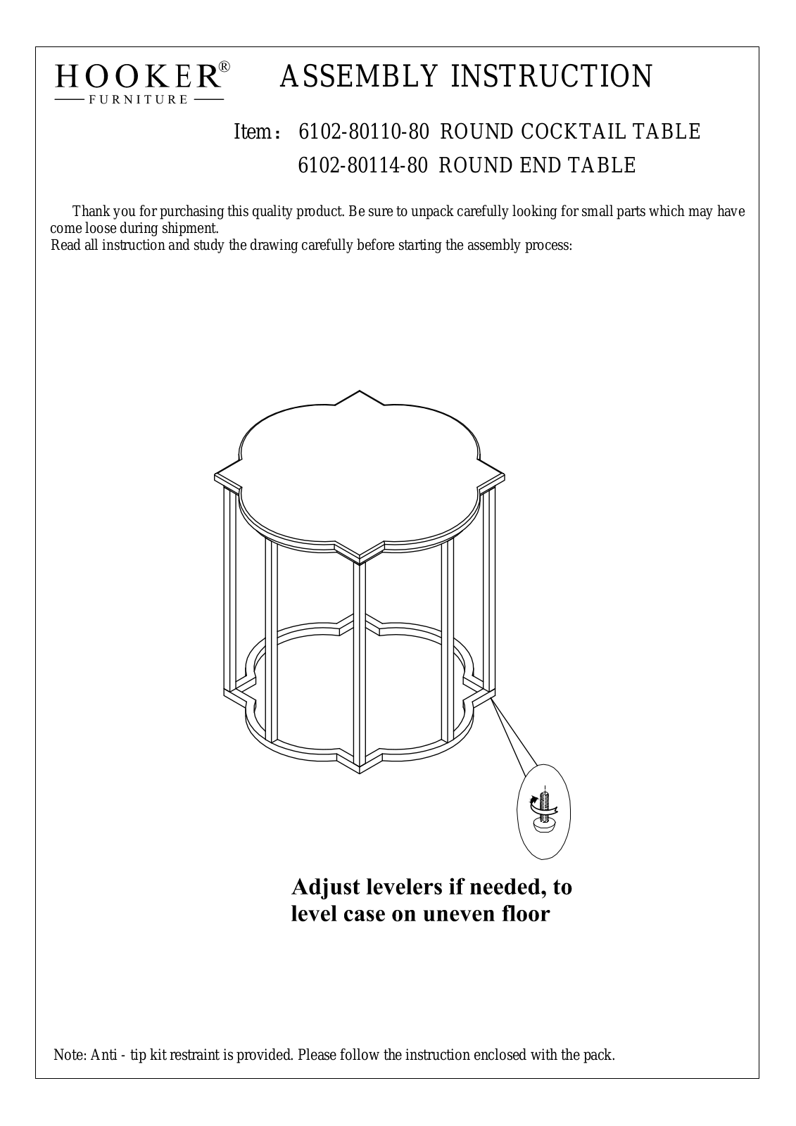 Hooker 6102-80114-80, 6102-80110-80 Assembly Instructions