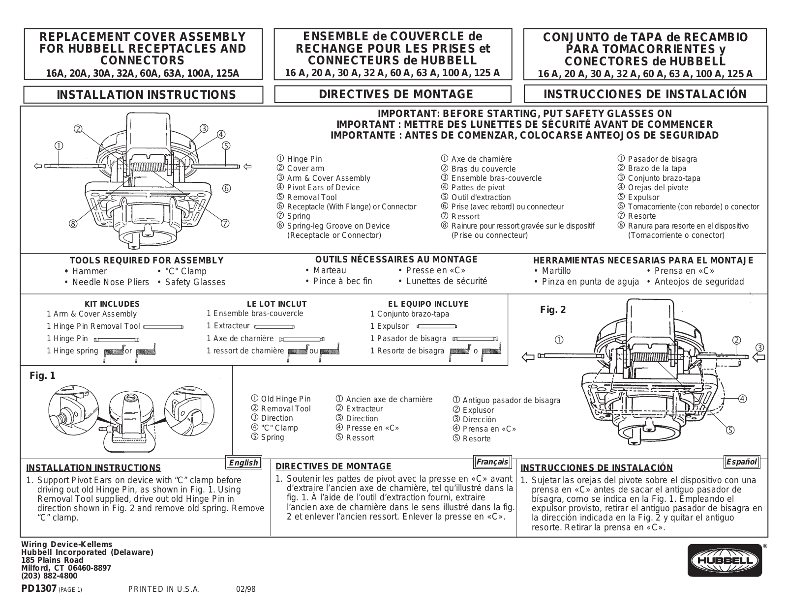 Hubbell 16A, 20A, 30A, 32A, 60A Installation Instructions Manual