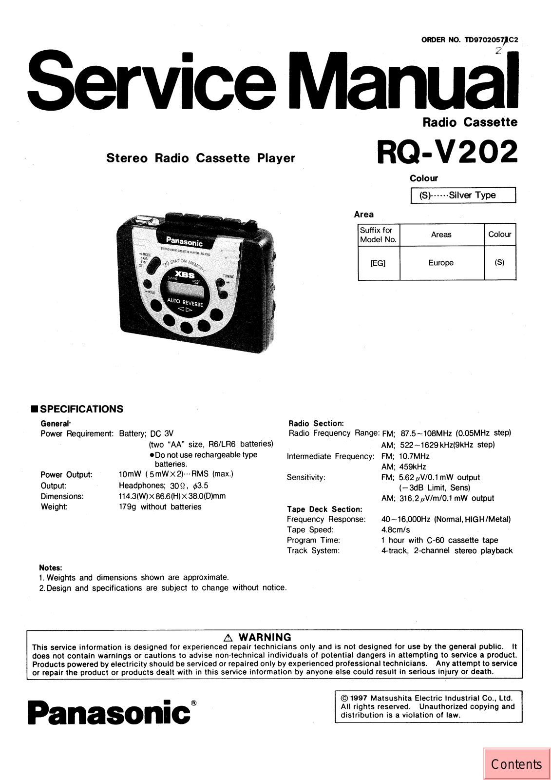 Panasonic RQV-202 Service manual