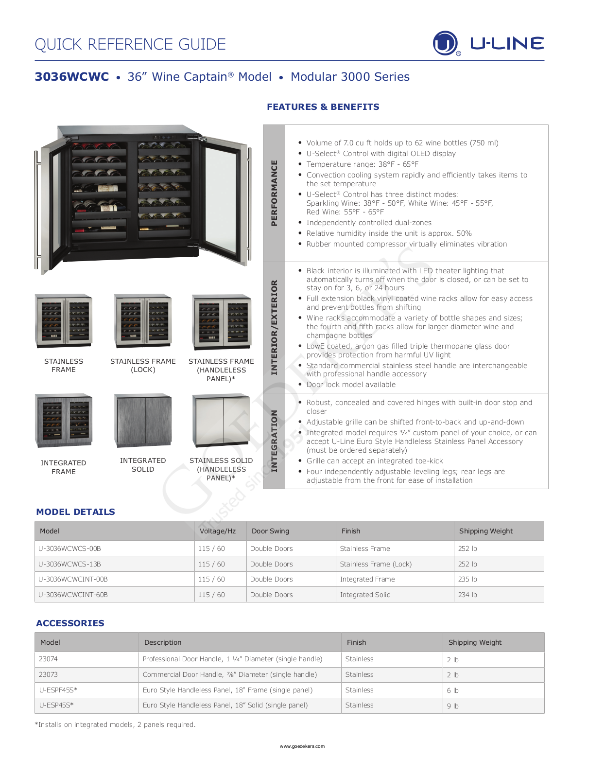 U-Line WineCaptain 3036WCWC Quick Reference Manual