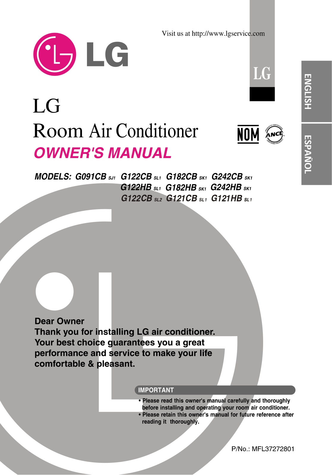 LG G121CB, G122CB, S122CT, G121HB Owner's Manual