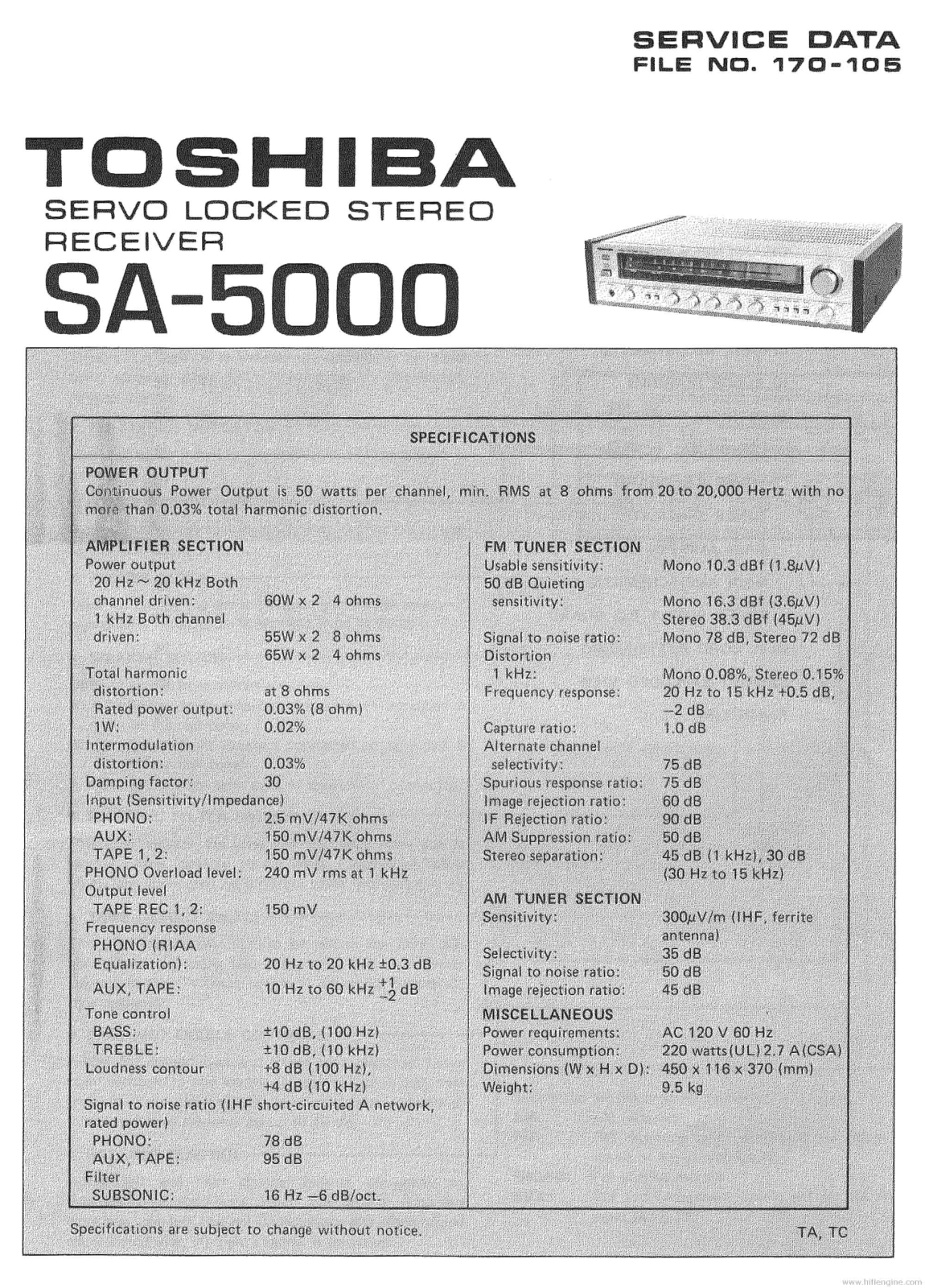 Toshiba SA-5000 Service Manual