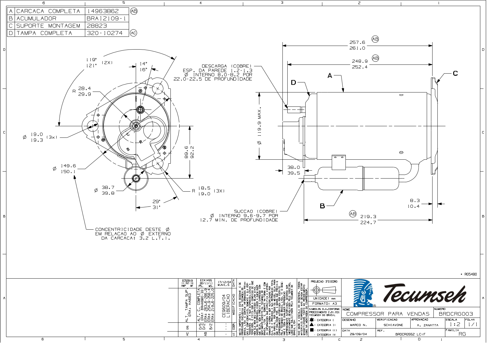 Tecumseh RGA5480CAA, RGA5480EXA Drawing Data