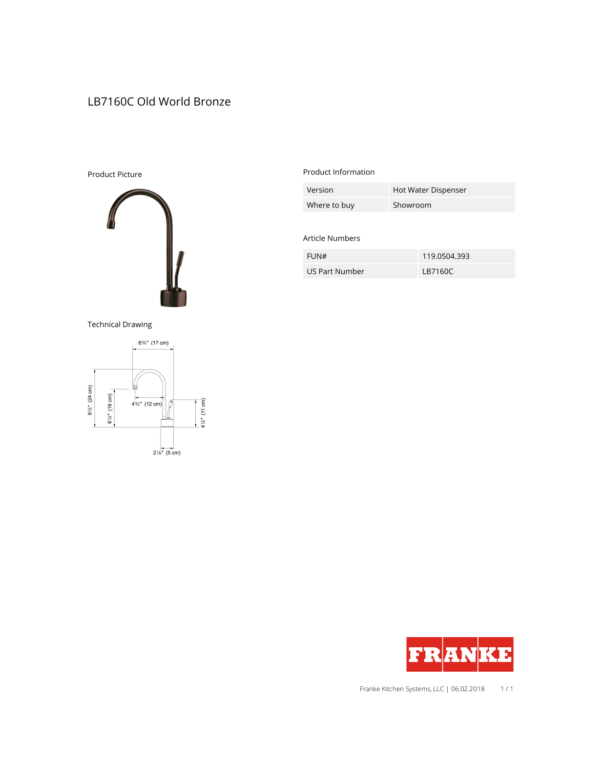 Franke LB7160C Specs