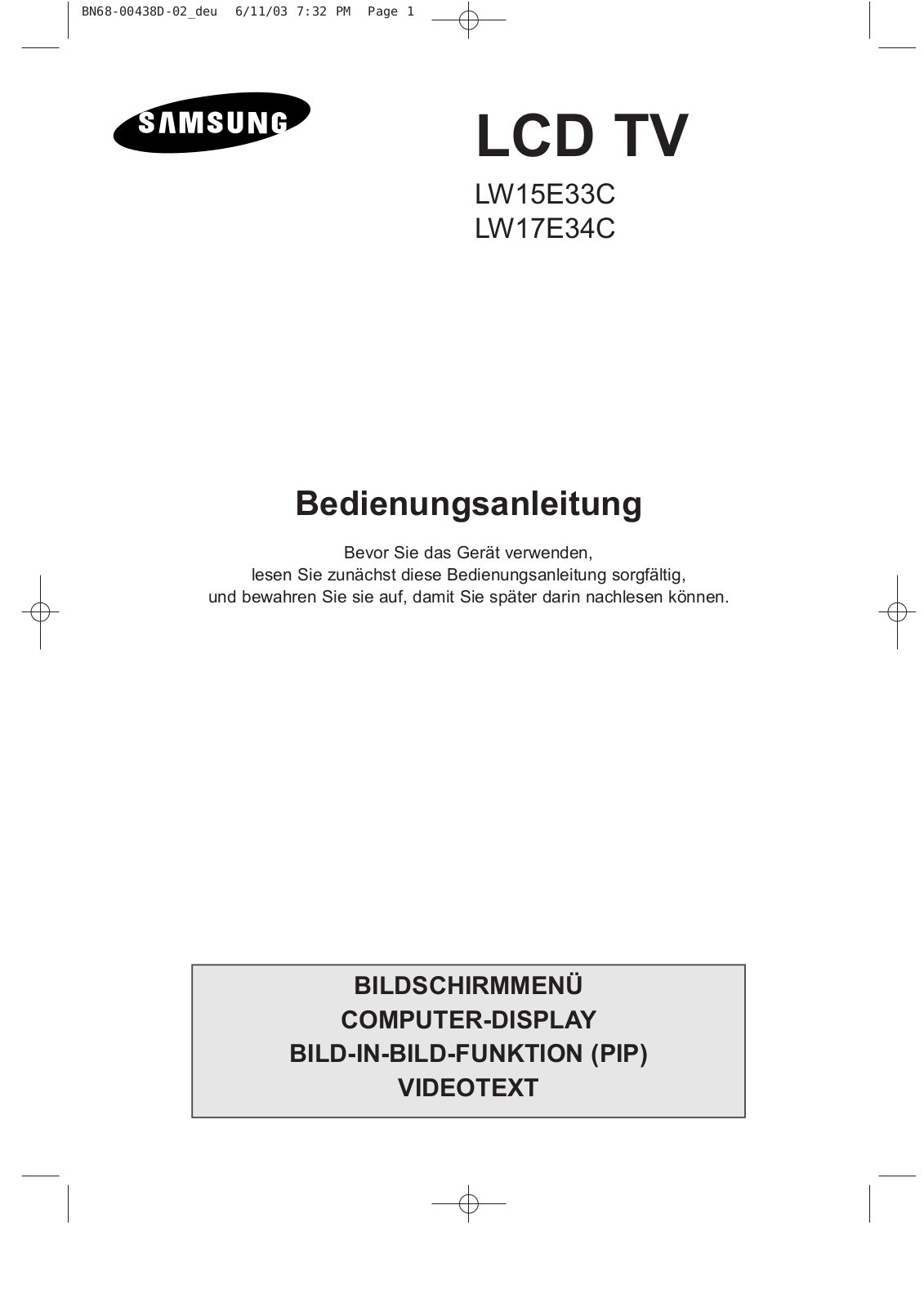 Samsung LW17E34C, LW15E33C User Manual