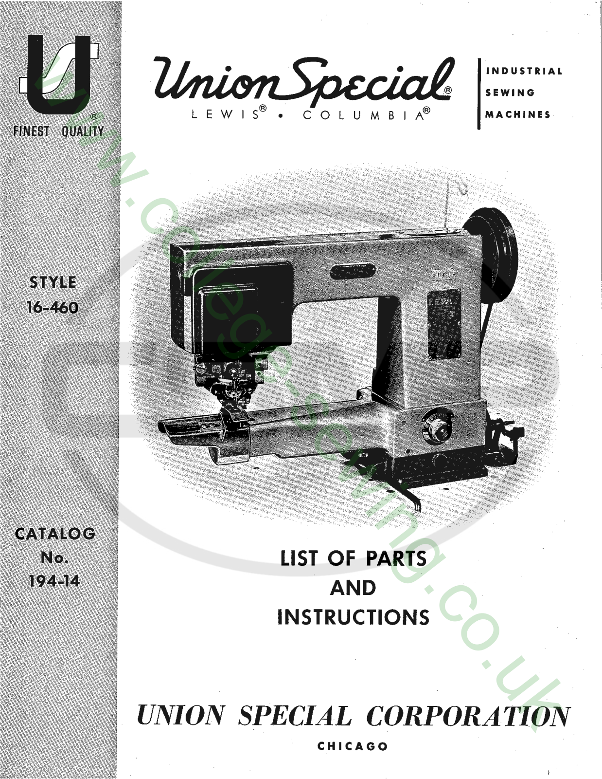 Union Special 194-14 Parts Book