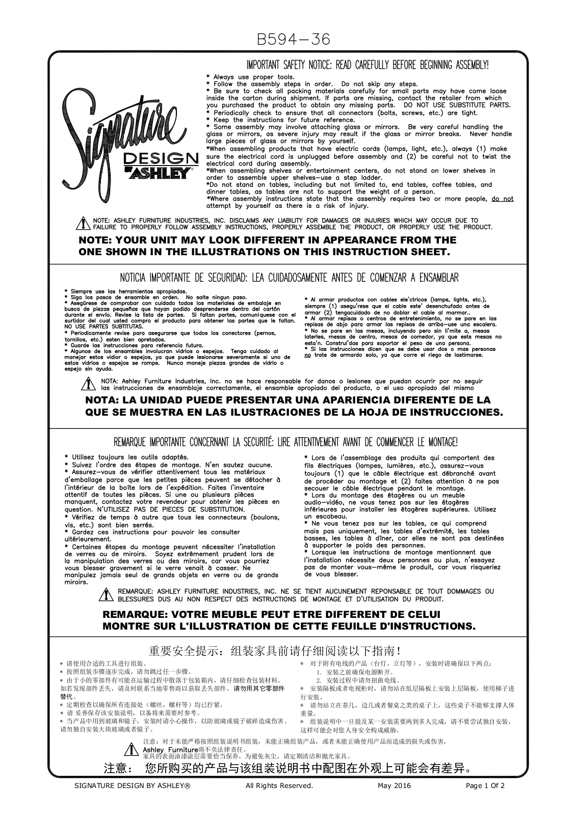 Ashley B59436 Assembly Guide - ManualMachine.com