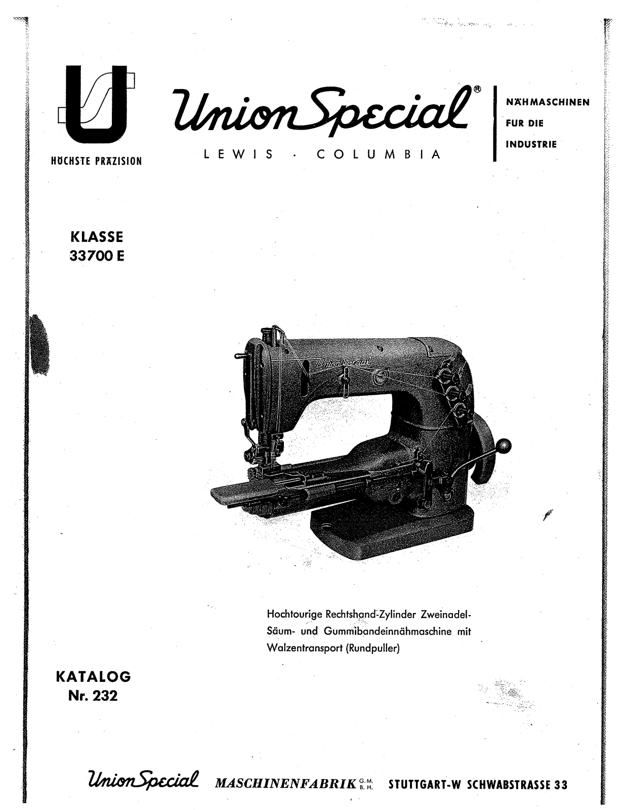 Union Special 33700E Parts List