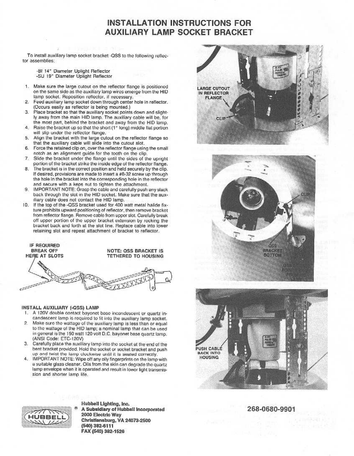 Hubbell lighting BL-LB1, SU QSS BRKT User Manual