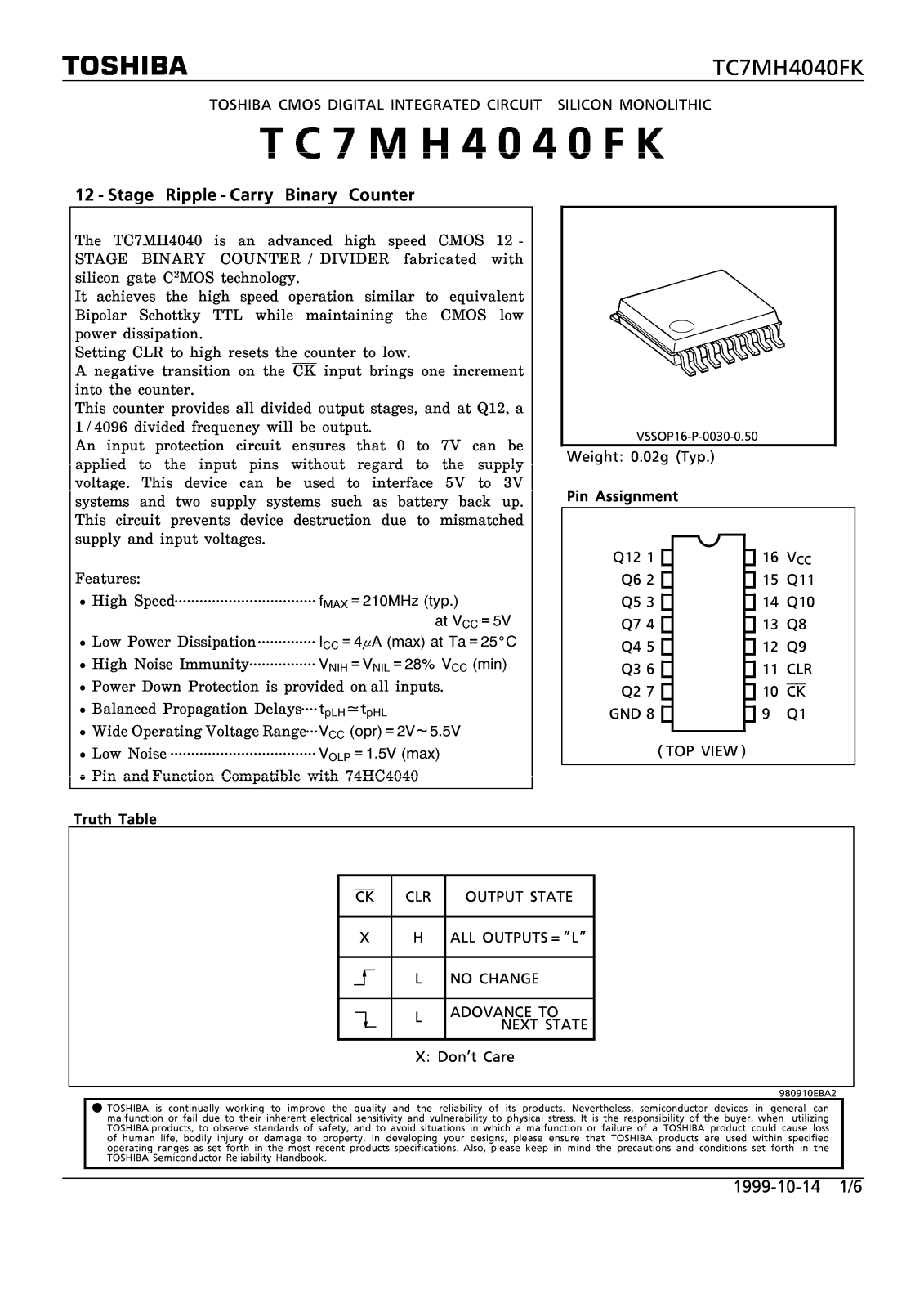 Toshiba TC7MH4040FK Datasheet