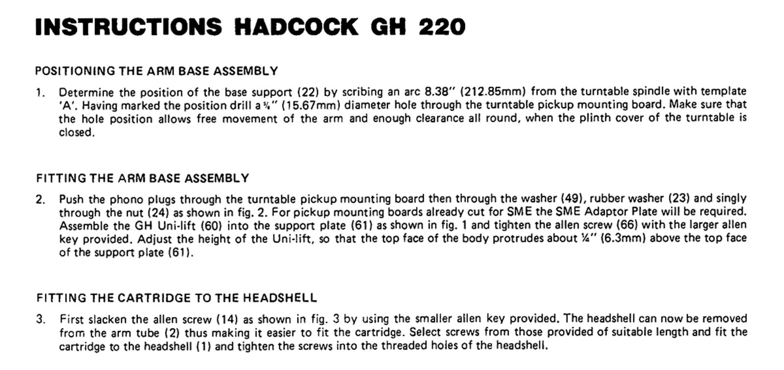 Hadcock GH-220 Owners manual