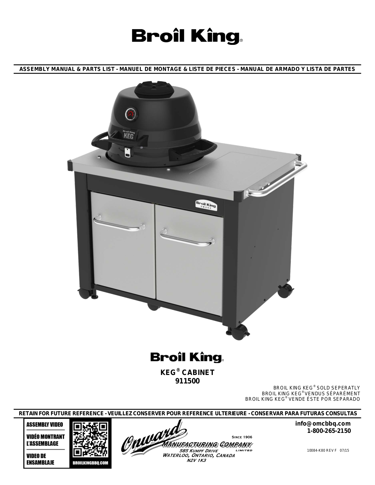 Broil King 911500 ASSEMBLY MANUAL & PARTS LIST