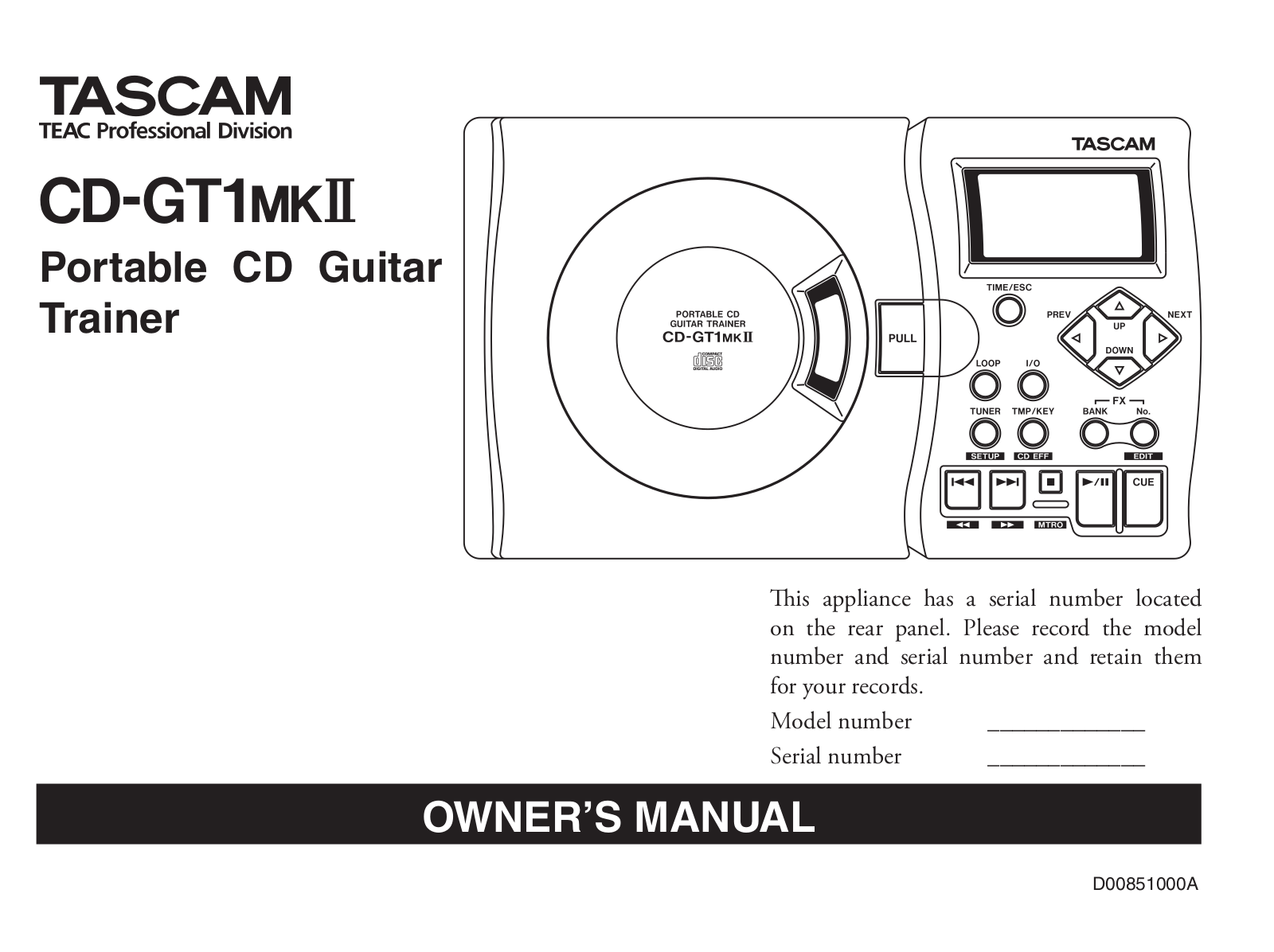 Tascam CD-GT1-Mk2 Owners Manual