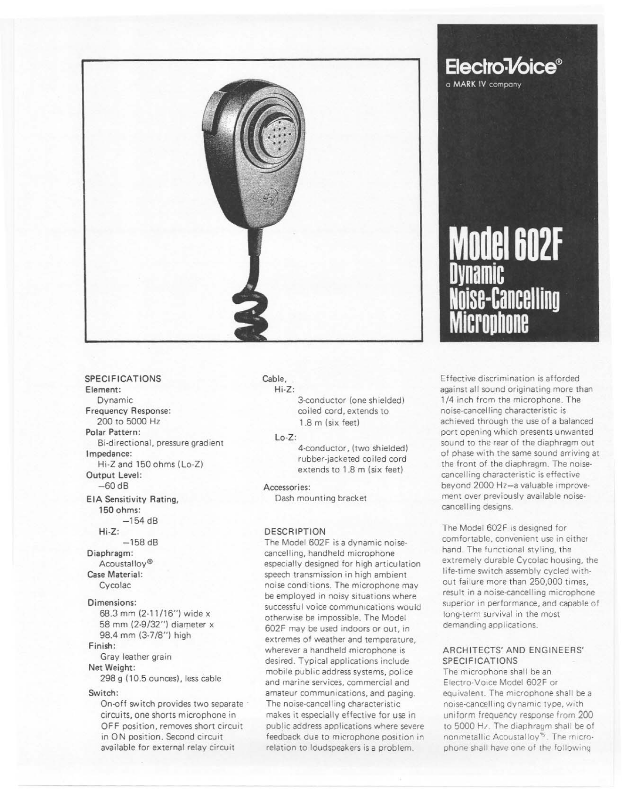 Electro-voice 602F DATASHEET