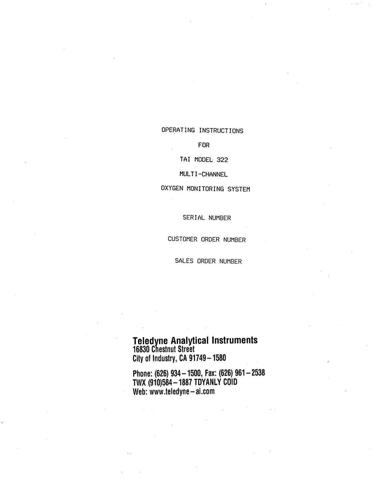 Teledyne 322 User Manual